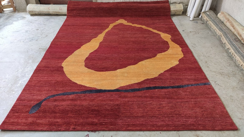 Jennifer Lopez 6.9x9.9 Red and Gold Hand-Knotted Tibetan Rug | Banana Manor Rug Company