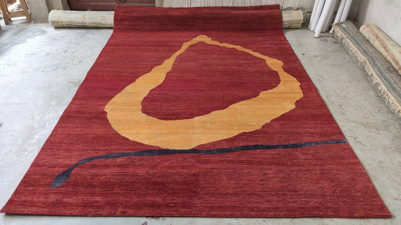 Jennifer Lopez 6.9x9.9 Red and Gold Hand-Knotted Tibetan Rug | Banana Manor Rug Company