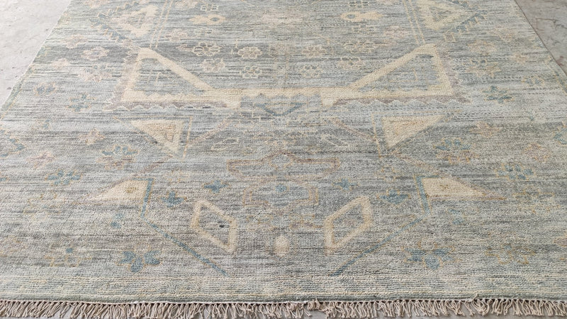 Kaleah 7.9x10 Grey and Beige Hand-Knotted Oushak Rug | Banana Manor Rug Company