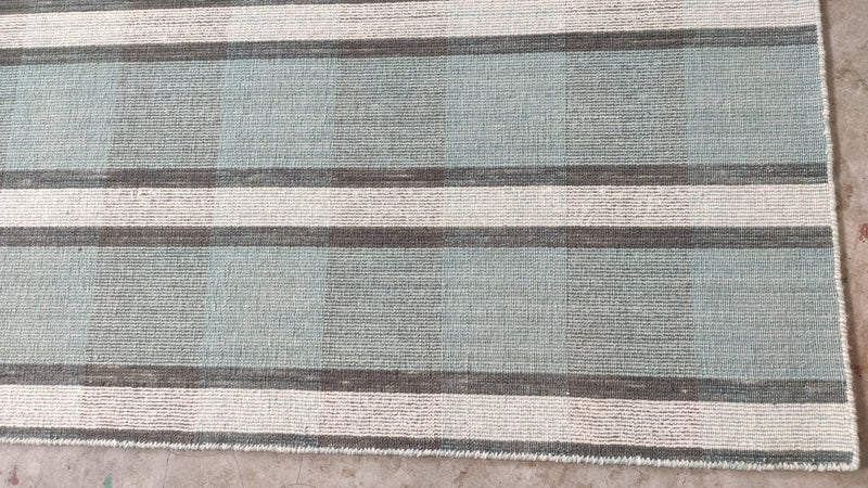 Kenneth Cheek 4.9x6.9 Light Green Handwoven Striped Durrie Rug | Banana Manor Rug Company