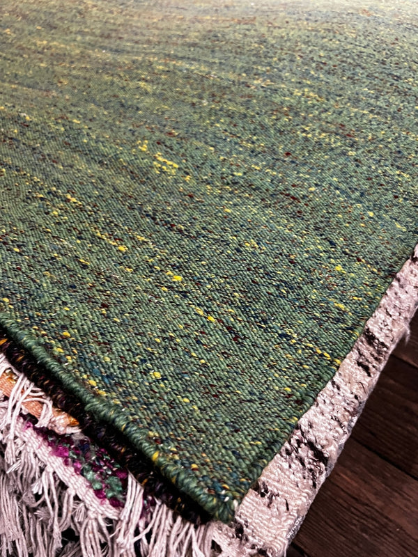 Latta 5x8 Handwoven Green Sari Silk Durrie Rug | Banana Manor Rug Company