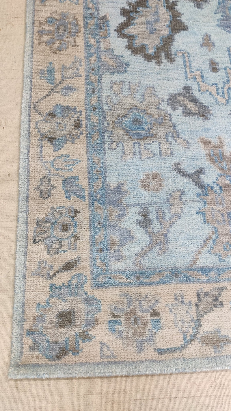 Liliana 4x6 Sky Blue and Beige Hand-Knotted Bamboo Silk Oushak Rug