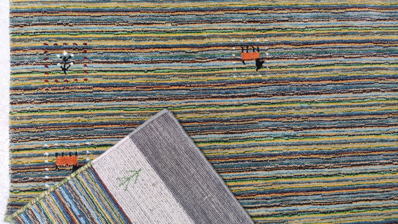 Linda Richman 4x5.9 Green Striped Handwoven Rug | Banana Manor Rug Company