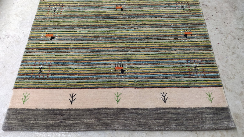 Linda Richman 4x5.9 Green Striped Handwoven Rug | Banana Manor Rug Company