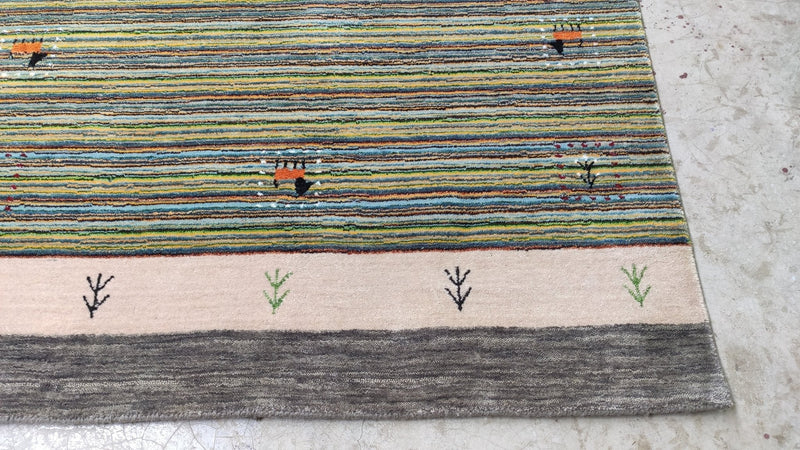 Linda Richman 4x5.9 Green Striped Handwoven Rug | Banana Manor Rug Company