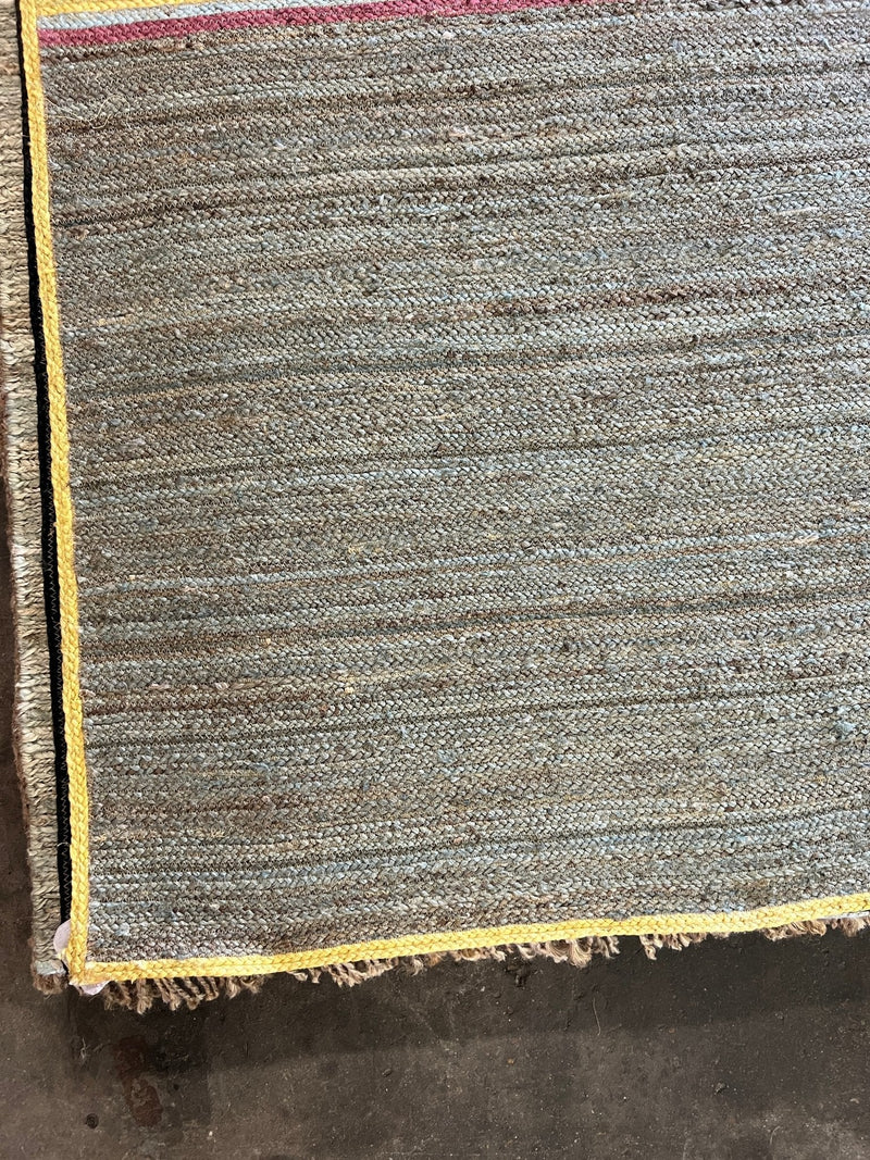 Maury Sline 9x12 Handwoven Grey and Yellow Striped Jute Rug | Banana Manor Rug Company