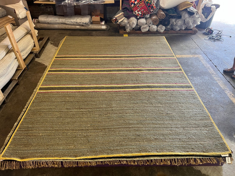 Maury Sline 9x12 Handwoven Grey and Yellow Striped Jute Rug | Banana Manor Rug Company