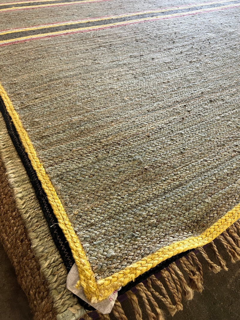 Maury Sline 9x12 Handwoven Grey and Yellow Striped Jute Rug | Banana Manor Rug Company