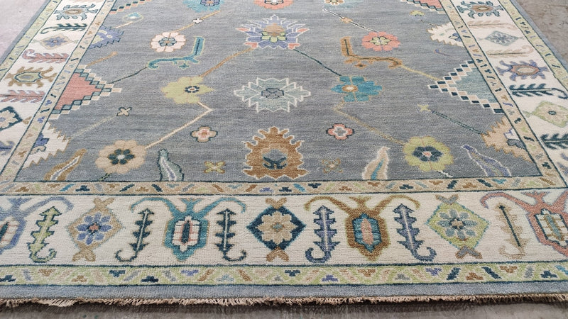 Mavis 8x9.9 Light Blue and Ivory Hand-Knotted Oushak Rug | Banana Manor Rug Company