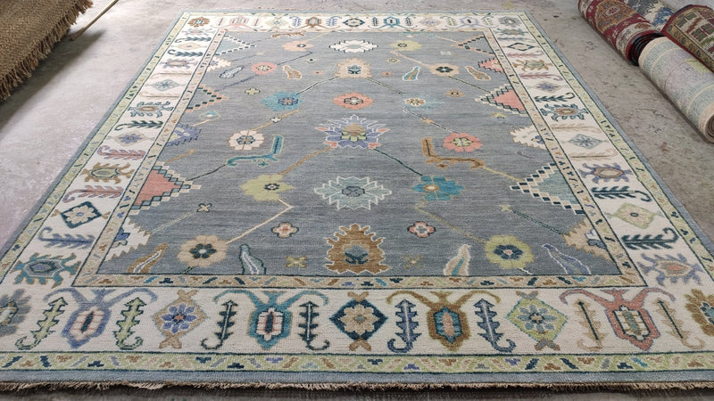 Mavis 8x9.9 Light Blue and Ivory Hand-Knotted Oushak Rug | Banana Manor Rug Company