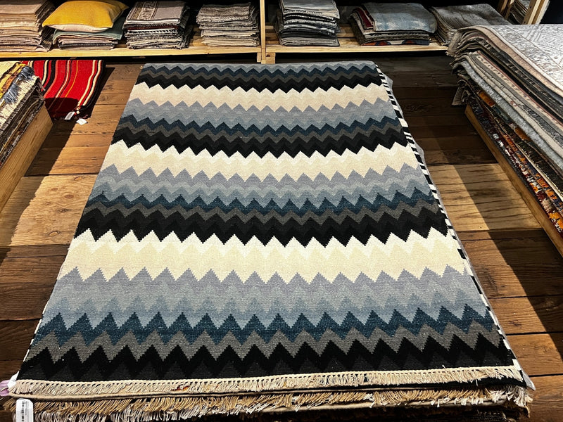 Meg Multi-Colored Blue & White Handwoven Kilim Rug 5x8