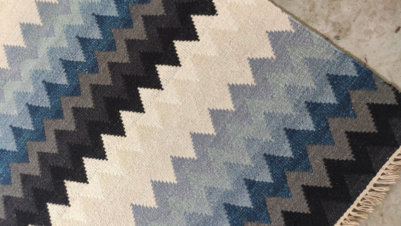 Meg Multi-Colored Blue & White Handwoven Kilim Rug 5x8