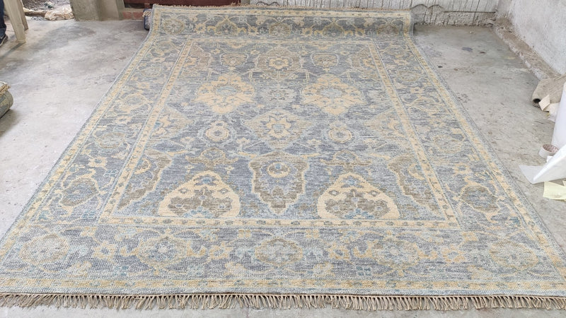 Melissa 8x10 Aqua and Gold Hand-Knotted Oushak Rug | Banana Manor Rug Company