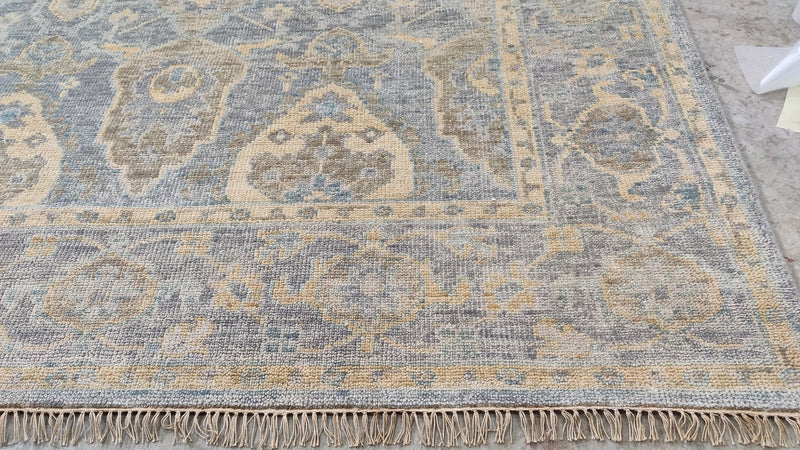 Melissa 8x10 Aqua and Gold Hand-Knotted Oushak Rug | Banana Manor Rug Company