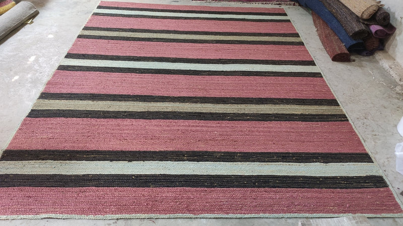 Mighty Mack McTeer 8x10 Handwoven Violet and Grey Striped Jute Rug | Banana Manor Rug Company