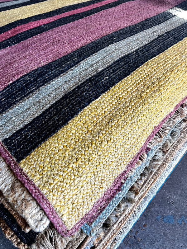 Mighty Mack McTeer 8x10 Handwoven Violet and Grey Striped Jute Rug | Banana Manor Rug Company