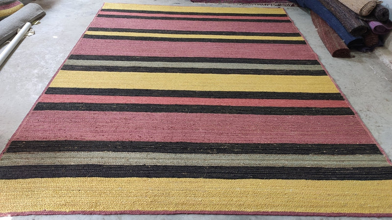 Mighty Mack McTeer 8x10 Handwoven Violet and Grey Striped Jute Rug | Banana Manor Rug Company