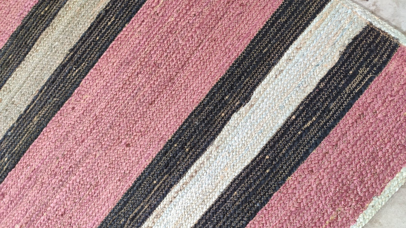 Mighty Mack McTeer 8x10 Handwoven Violet and Grey Striped Jute Rug | Banana Manor Rug Company