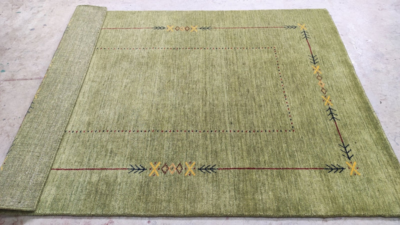 Mojo 3x4.9 Green Handwoven Gabbeh Rug | Banana Manor Rug Company