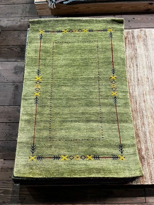 Mojo 3x4.9 Green Handwoven Gabbeh Rug | Banana Manor Rug Factory Outlet