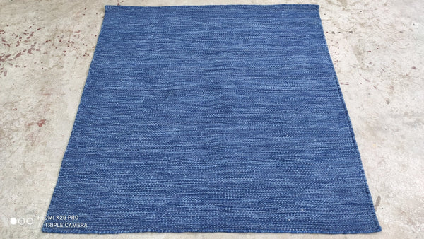 Prince Tuesday 4x4 Blue Handwoven Durrie Rug | Banana Manor Rug Company