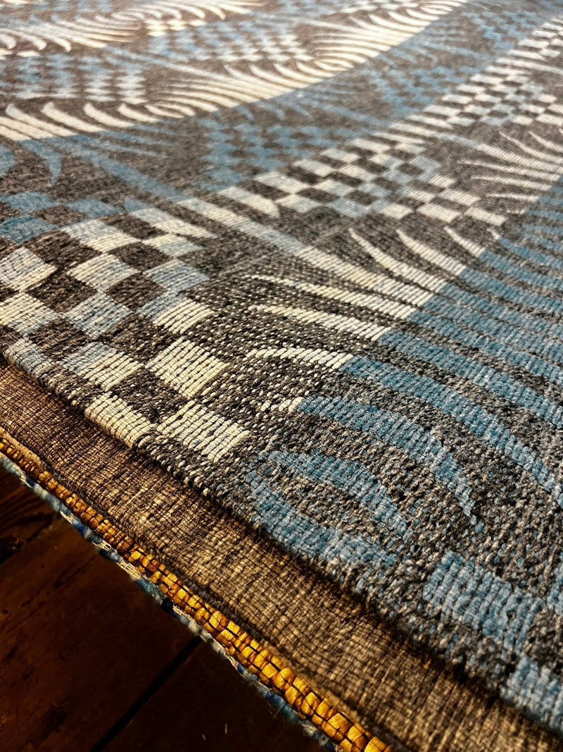 Rosa Reynolds 5.3x7.6 Blue and Grey Modern Handwoven Durrie Rug | Banana Manor Rug Factory Outlet