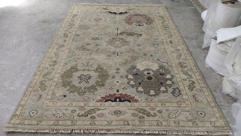 Sookie 6.3x9 Beige and Tan Hand-Knotted Oushak Rug | Banana Manor Rug Company