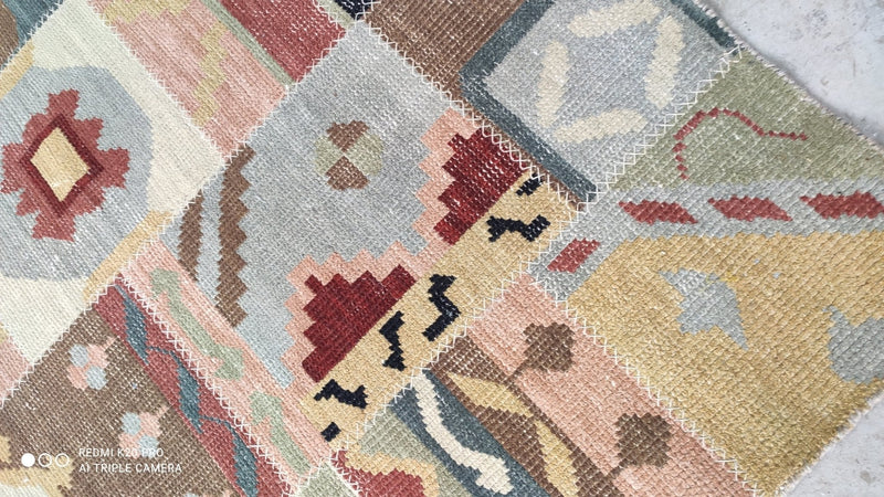 Tiger de Blanc 5x7.9 Hand-Knotted Muti-Colored Patched Kilim Rug