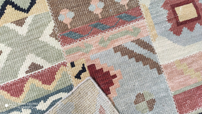 Tiger de Blanc 5x7.9 Hand-Knotted Muti-Colored Patched Kilim Rug