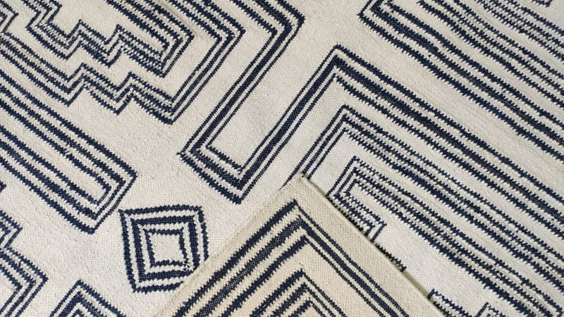 Willa 8.6x9.9  Blue and White Handwoven Modern Rug