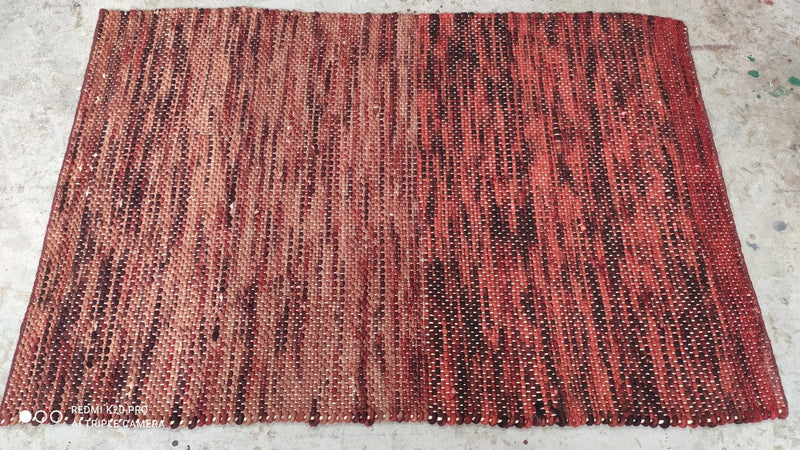 Zoe Saldana 3.3x5 Handwoven Red Durrie Rug | Banana Manor Rug Company